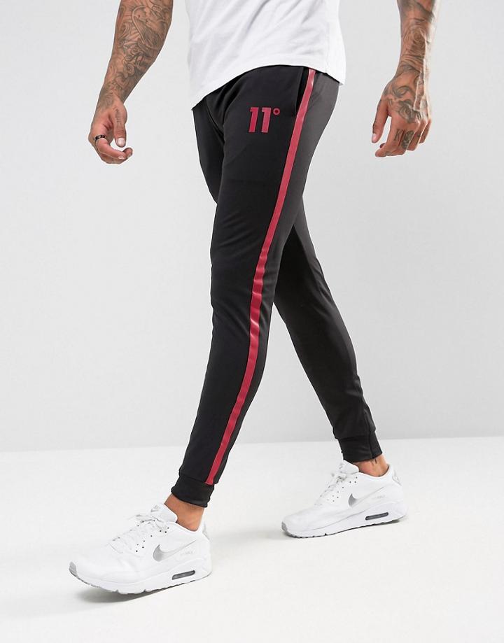 11 Degrees Skinny Joggers In Black With Red Reflective Stripe - Black