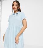 Daisy Street Mini Smock Dress With Polo Collar In Pastel-blues