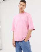 Asos White Oversized Short Sleeved Sweatshirt In Pink