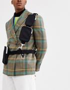 Asos Design Cross Body Multi Pocket Harness Bag In Black With White Contrast Zips