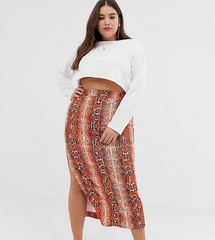 Asos Design Curve Colored Snake City Maxi Skirt With Split-multi
