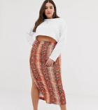 Asos Design Curve Colored Snake City Maxi Skirt With Split-multi