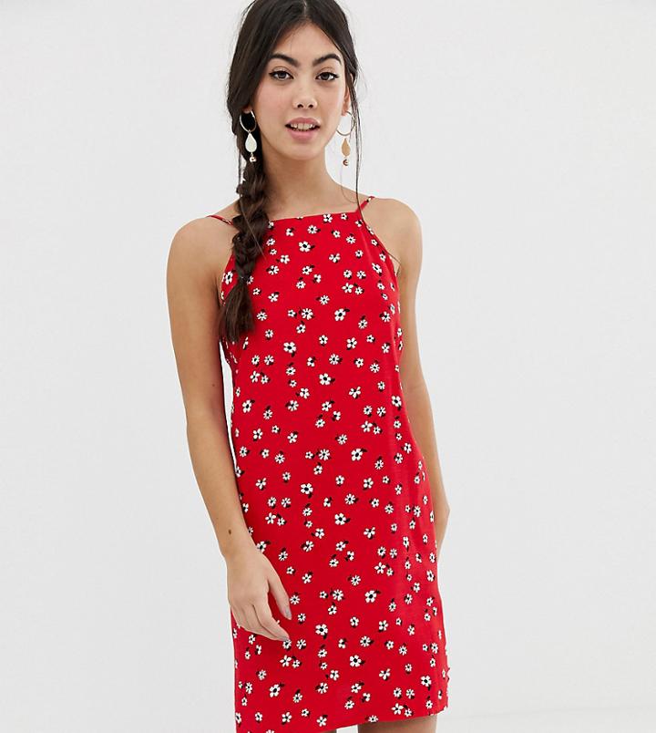 Asos Design Petite Scoop Back Shift Mini Sundress In Ditsy Floral Print - Multi