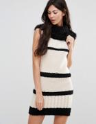 Lavand Striped Rollneck Sweater Dress - White