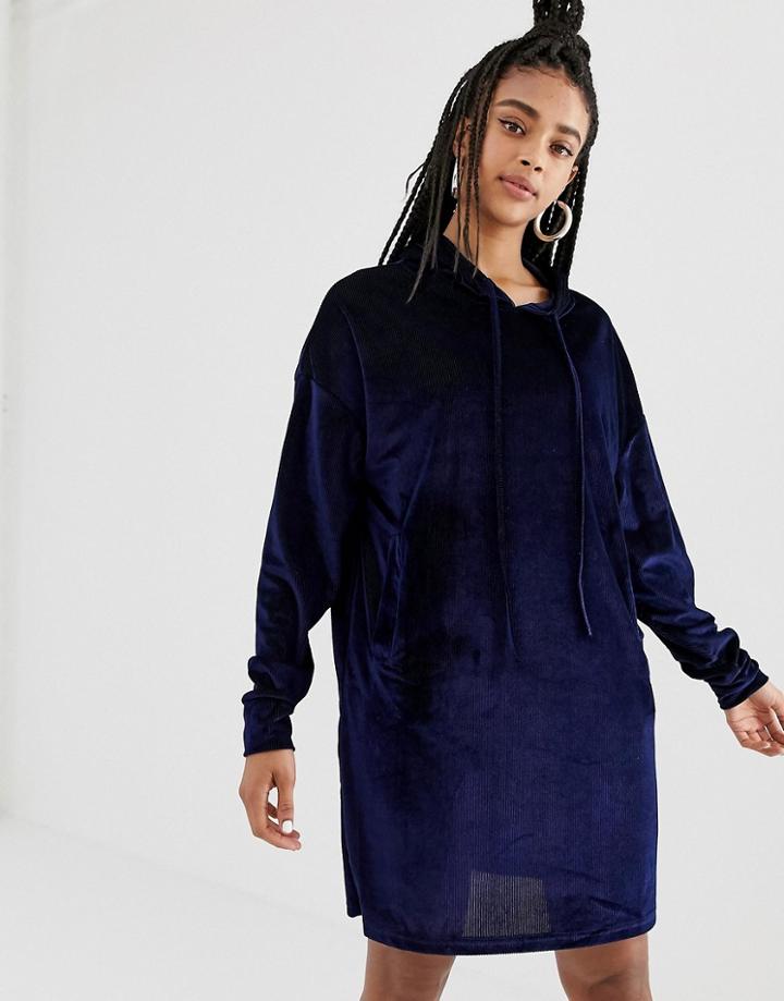 Daisy Street Hoodie Dress In Velvet Cord-navy