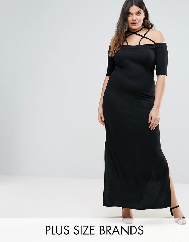 Pink Clove Bardot Maxi Dress With Strap Detail - Black