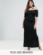 Pink Clove Bardot Maxi Dress With Strap Detail - Black