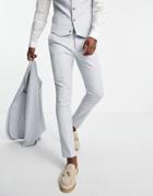 Asos Design Wedding Skinny Suit Pants In Linen Mix In Micro Texture In Pastel Blue