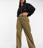 Collusion Relaxed Fit Nylon Pants In Dark Khaki-green