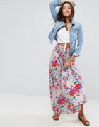 Asos Maxi Skirt With Shirred Waist In Floral Print - Multi