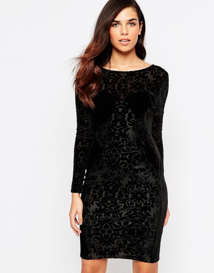 Lashes Of London Velvet Burnout Dress - Black