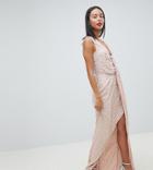 Asos Design Tall Drape Knot Front Scatter Embellished Sequin Maxi Dress - Multi