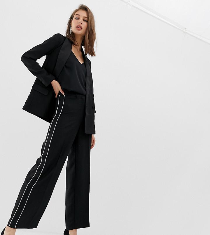 Warehouse Wide Leg Tuxedo Pants In Black - Black