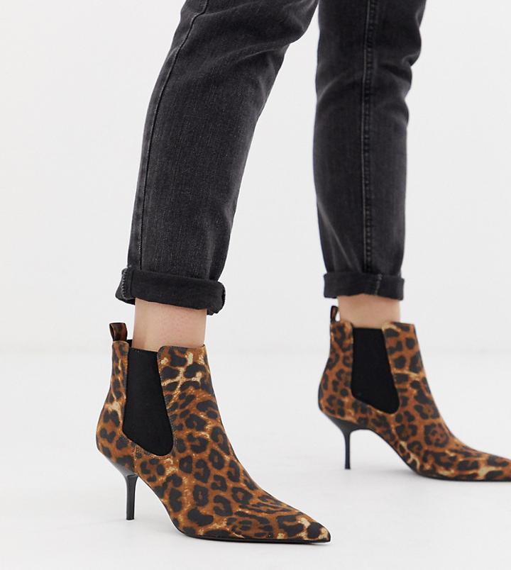 Bershka Heeled Chelsea Boot In Leopard-multi