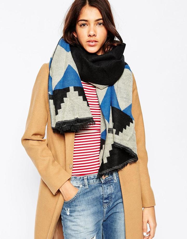 Liquorish Blanket Scarf With Border Detail