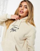Tommy Hilfiger 85 Sherpa Fluffy Logo Hoodie In Cream - Cream-white