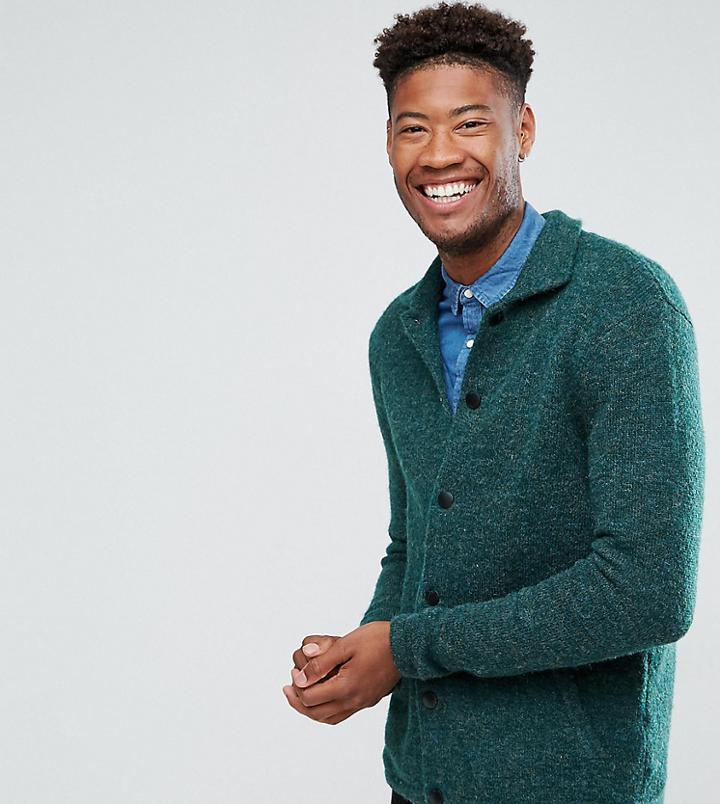 Asos Tall Knitted Harrington Jacket In Hairy Yarn In Green - Green