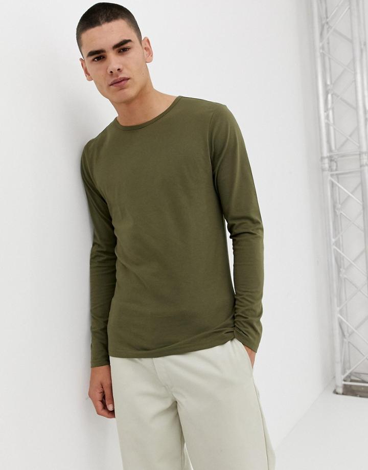 Another Influence Long Sleeve Muscle Fit Curved Hem Top-green