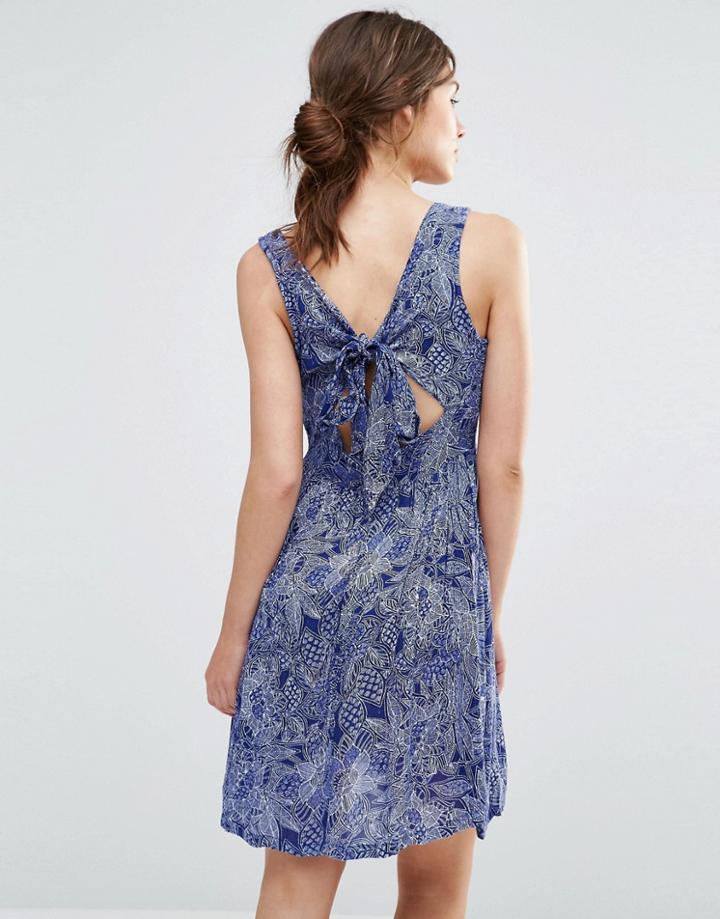 Brave Soul Print Tie Back Dress - Indigo