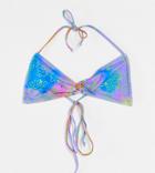 Collusion Recycled Bikini Top With Tie Front Detail In Neon Floral Print-multi