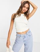 Asos Design Knitted Racer Tank Top With Rib Hem Detail In Cream-white