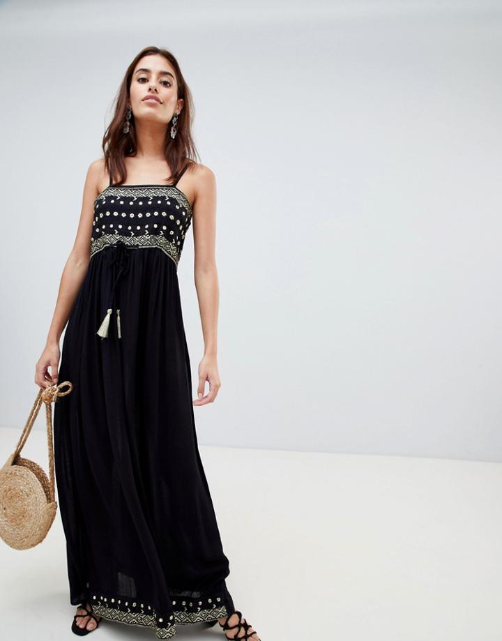 Anmol Maxi Beach Dress With Gold Applique - Navy