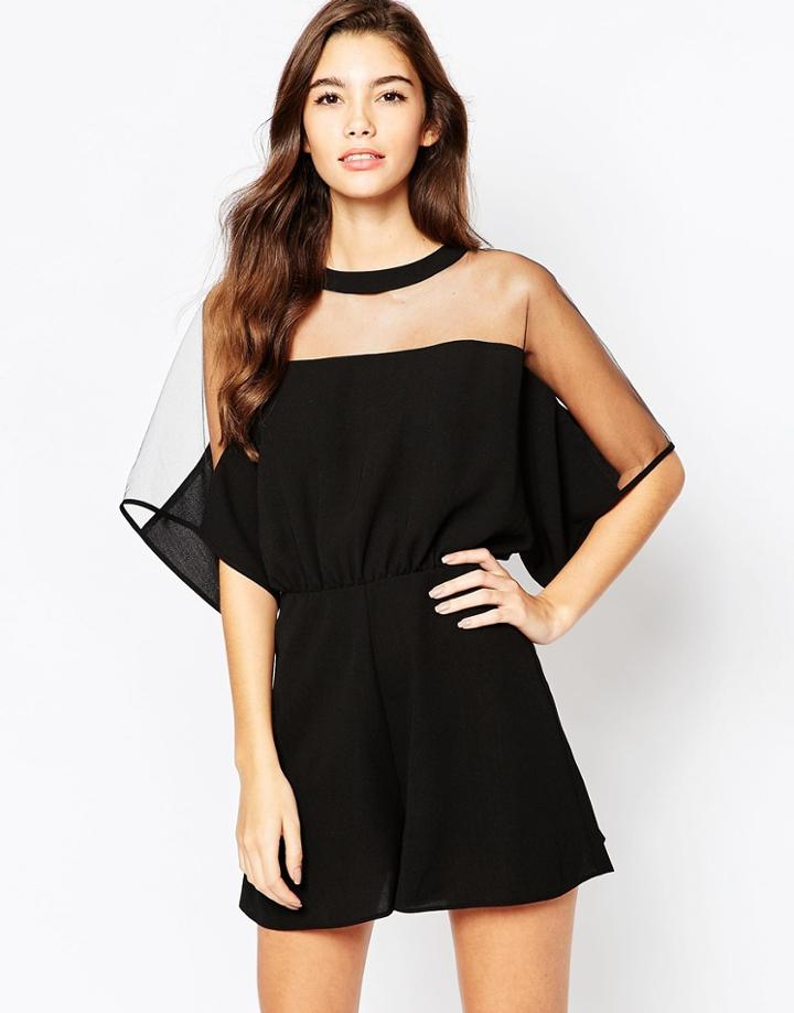 Asos Kimono Romper With Mesh Insert - Cream