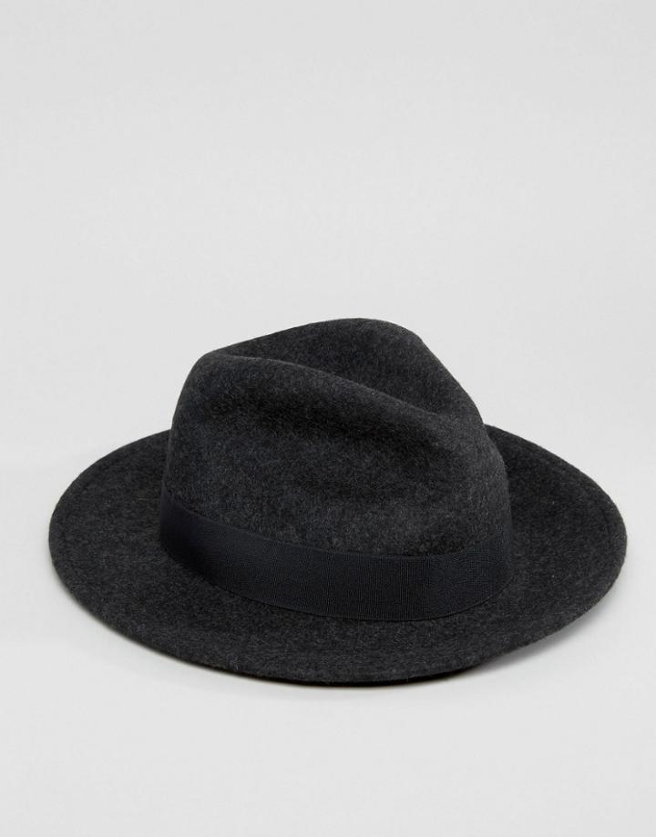 Asos Fedora Hat In Charcoal Marl - Gray