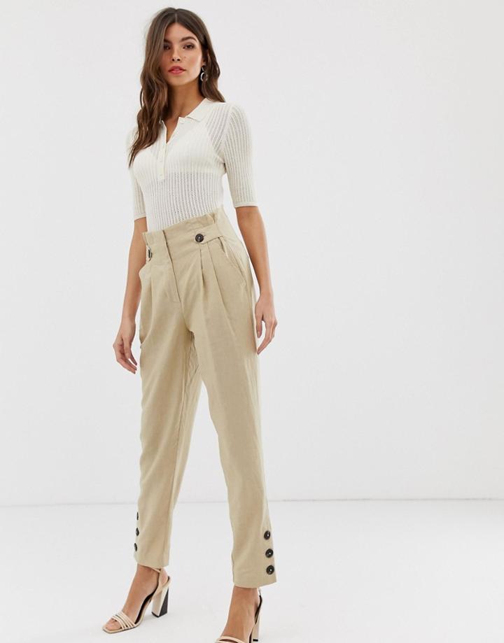 Y.a.s Button Detail Peg Pants - Beige