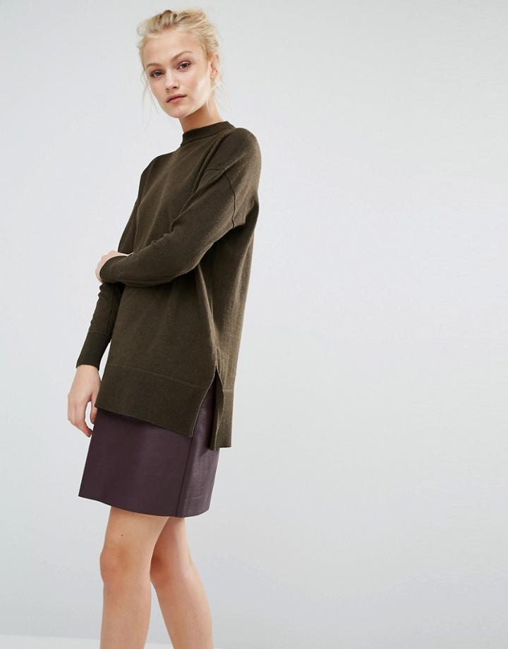 Warehouse Boxy Side Split Sweater - Green