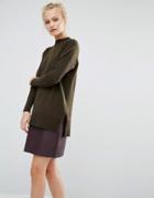 Warehouse Boxy Side Split Sweater - Green