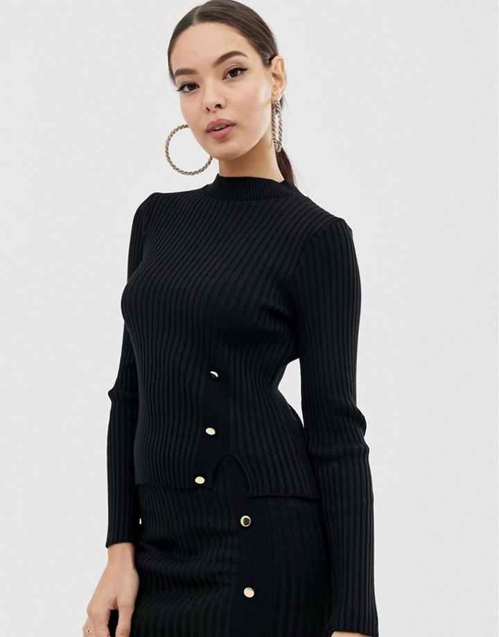 Lipsy Knitted Rib Sweater In Black Two-piece - Black