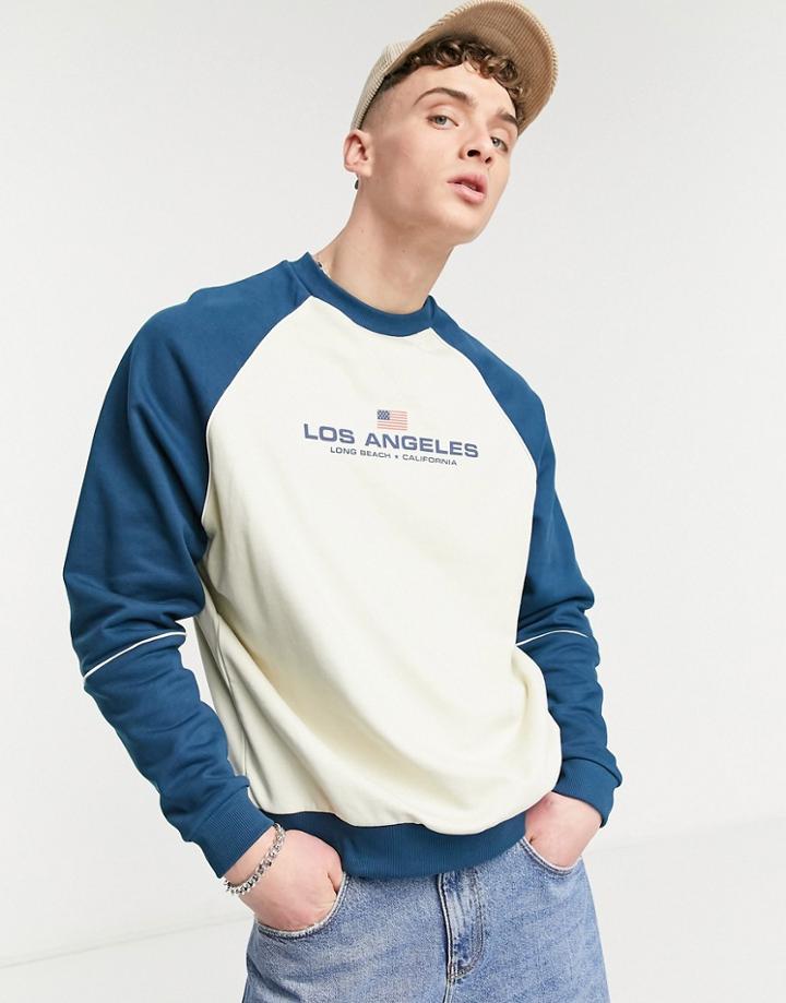 Asos Design Organic Oversized Raglan Sweatshirt With Collegiate Chest Print & Modesty Triangle-multi