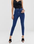 Asos Design Ridley High Waist Skinny Jeans In Rich Mid Blue Wash - Blue