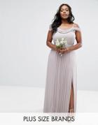 Tfnc Plus Wedding Cold Shoulder Embellished Maxi Dress - Gray