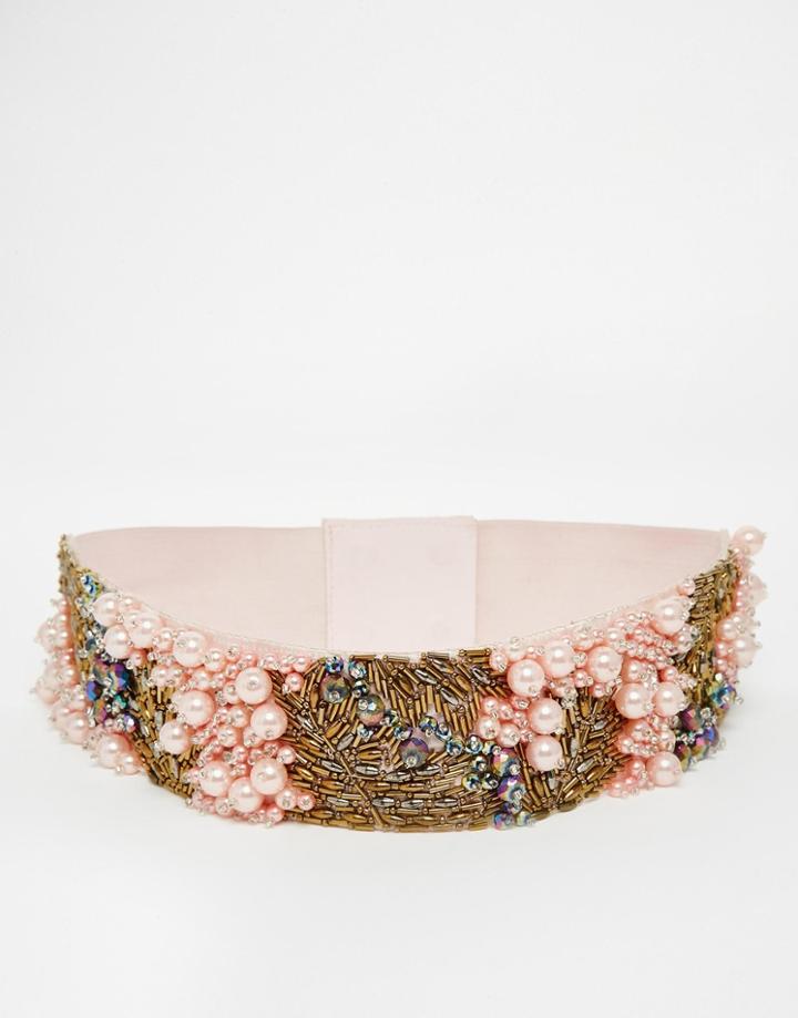 Asos Co-ord Pearl And Bead Embellished Waist Belt - Pink