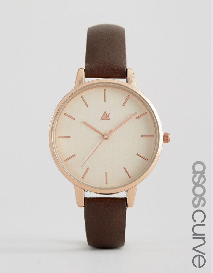 Asos Curve Large Face Clean Dial Watch - Brown