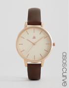 Asos Curve Large Face Clean Dial Watch - Brown