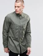 Asos Oversized Shirt In Khaki With Drop Pocket And Long Sleeves - Green