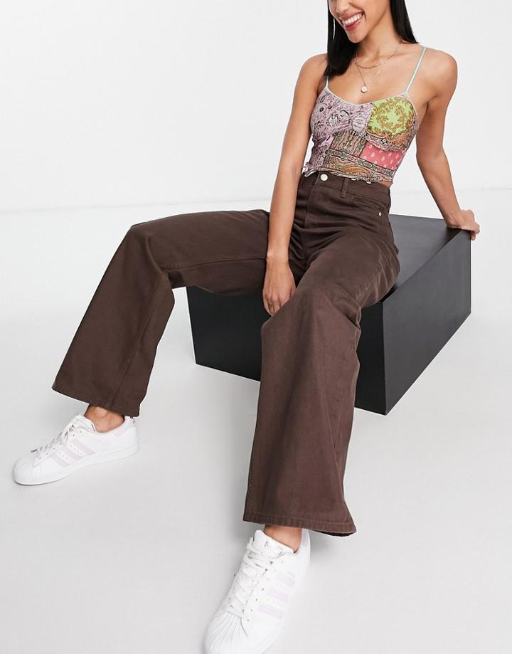 New Look Wide Leg Jeans In Chocolate-brown
