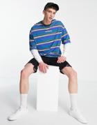Asos Design Oversized Stripe Long Sleeve T-shirt In Blue With Under Layer