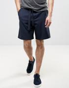 Asos Tailored Wide Leg Shorts With Self Fabric Tie Belt In Navy - Navy