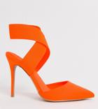 Asos Design Wide Fit Payback Elastic High Heels In Neon Orange - Orange