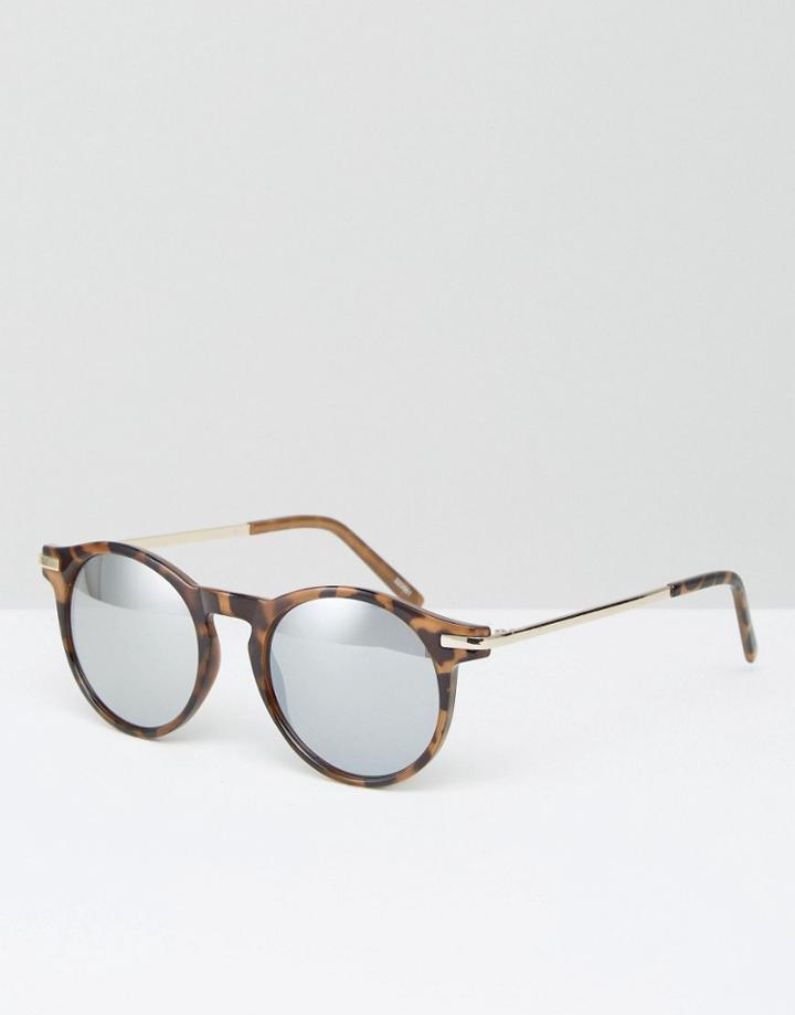 Monki Tortoise Metal Arm Sunglasses - Brown