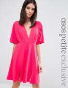 Asos Petite Kimono Plunge Mini With Splits Dress - Pink