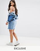 Liquor & Poker Denim Skirt With Raw Hem And Shadow Pockets - Blue