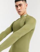 Asos 4505 Baselayer Long Sleeve T-shirt With Mock Neck In Recycled Polyester-green