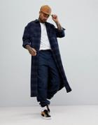 Asos Oversized Extreme Longline Check Shirt In Navy - Navy