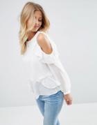 Asos Blouse With Ruffle Cold Shoulder - White
