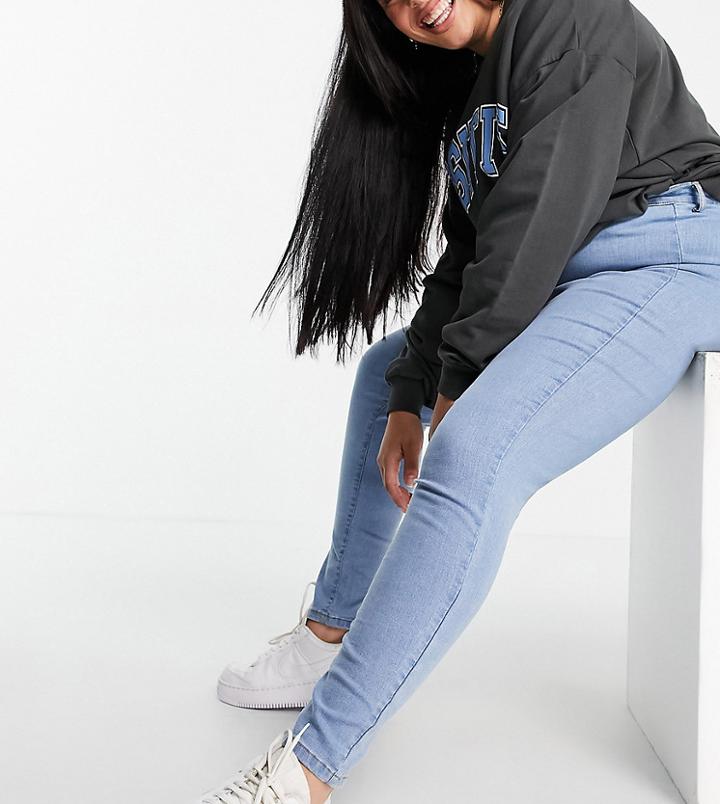 Don't Think Twice Plus Chloe High Waisted Disco Stretch Skinny Jeans In Light Wash Blue-blues